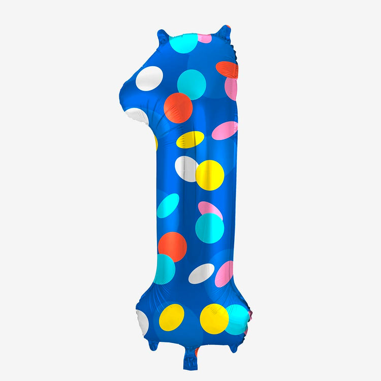 Ballon aluminium chiffre bleu à pois : deco anniversaire originale