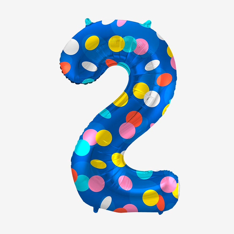 Ballon helium chiffre bleu à pois : deco anniversaire enfant