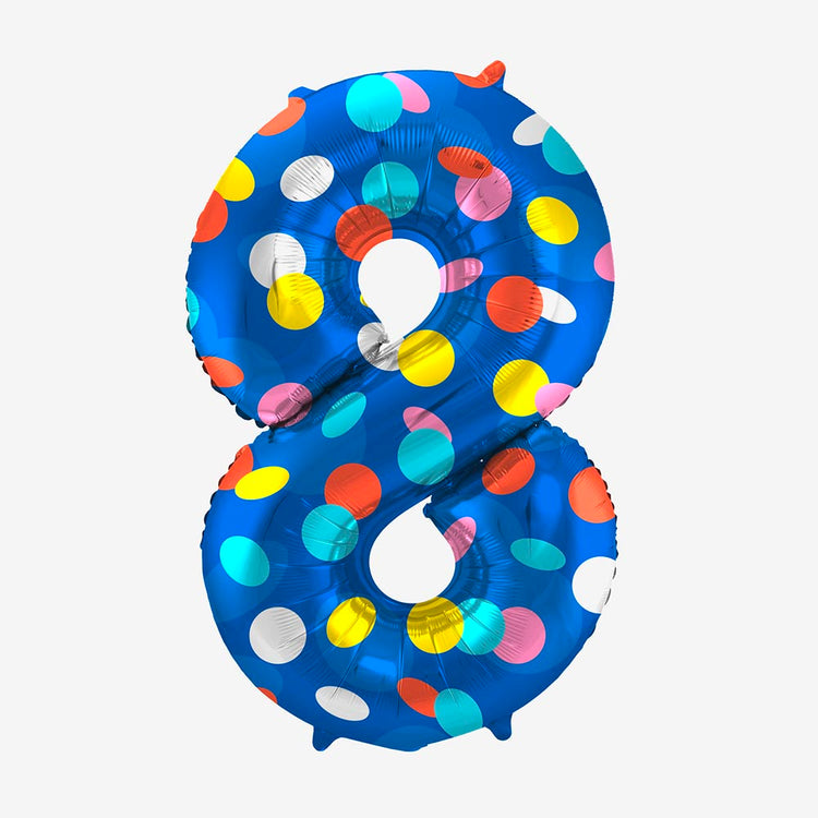 Ballon aluminium chiffre bleu à pois pour decoration fete originale