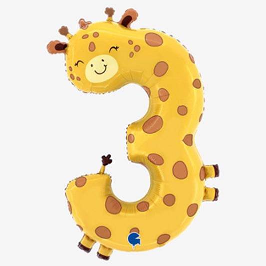 Ballon chiffre 3 girafe, déco anniversaire safari