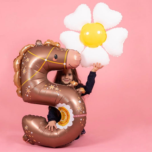 Ballon chiffre 5 avec cheval, déco western enfant