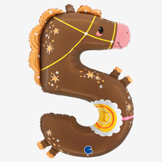 Ballon chiffre 5 cheval, déco fête thème équitation