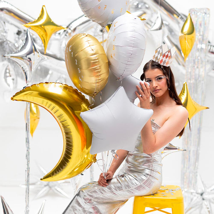 Decoration de fête : ballons argent et or à 4 branches