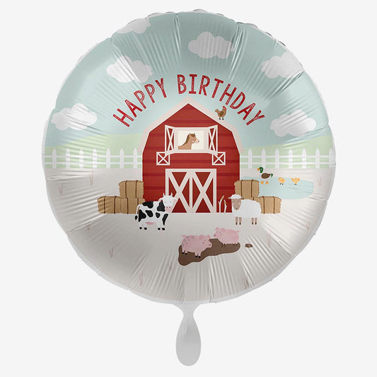 Ballon mylar happy birthday : deco thème animaux de la ferme