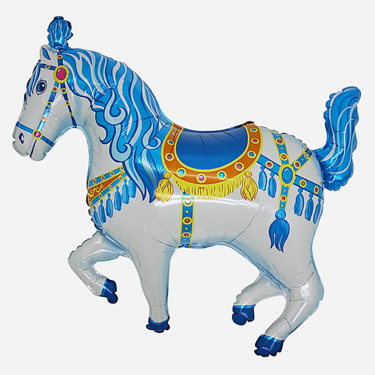 Anniversaire cirque : ballon cheval de cirque bleu compatible hélium