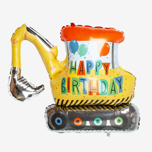 Anniversaire chantier : ballon hélium tractopelle Happy Birthday
