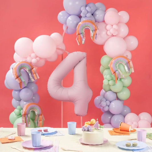 Déco hélium chiffre rose pastel pour fête magique