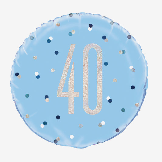 Ballon hélium 40 bleu holographique : decoration fete 40 ans