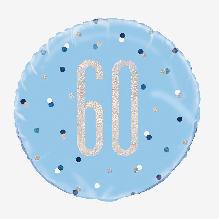 Ballon hélium 60 ans bleu holographique pour une arche de ballon