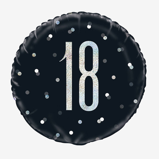 Ballon mylar 18 noir holographique : deco anniversaire 18 ans