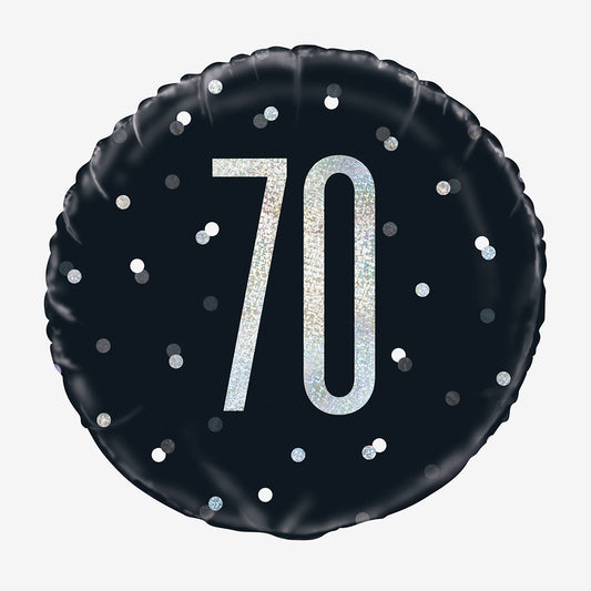 Ballon mylar 70 ans noir holographique pour arche de ballon chic