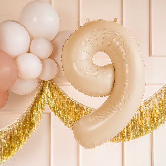 Ballon helium géant géant chiffre beige : deco anniversaire boheme
