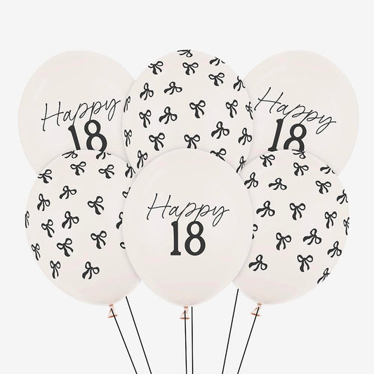 6 ballons baudruches 18 ans age et motif noeud noir tendance