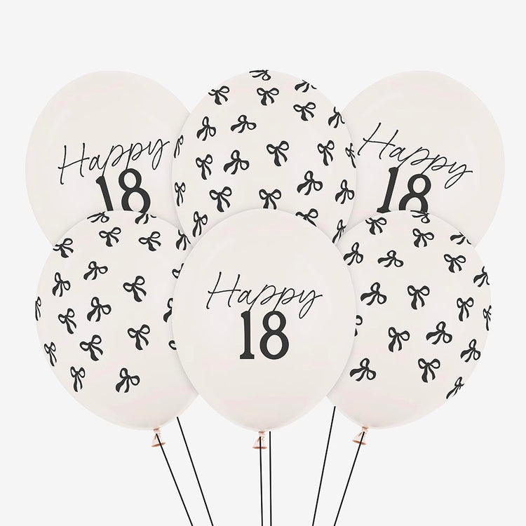 6 ballons baudruches 18 ans age et motif noeud noir tendance