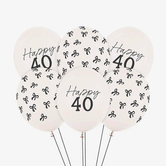 6 ballons baudruches 40 ans age et motif noeud noir cool et chic