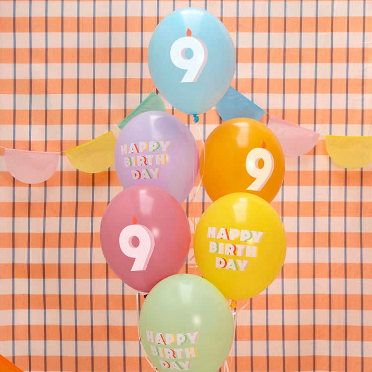 ballons happy birthday chiffre age 9 ans bougie multicolore pour grappe de ballons helium facile