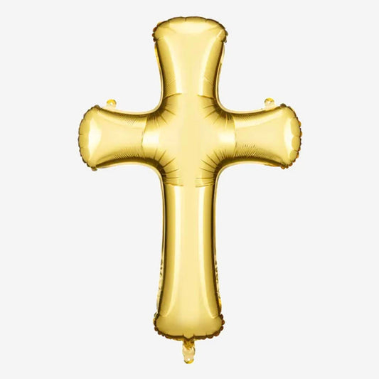 Ballon helium croix dorée : decoration bapteme et communion