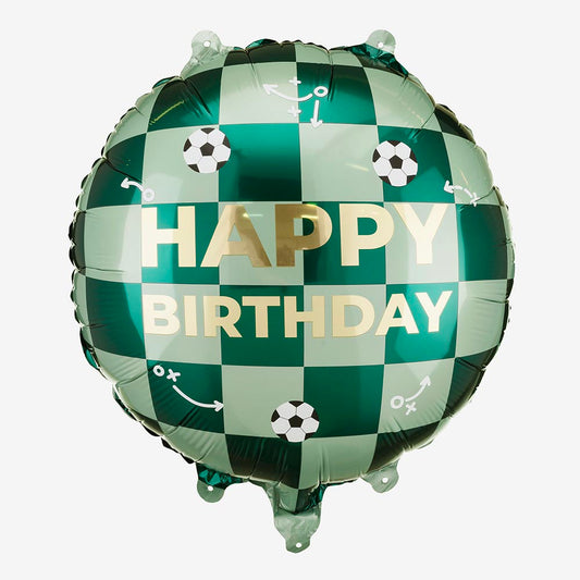 ballon de foot happy birthday damier et vert