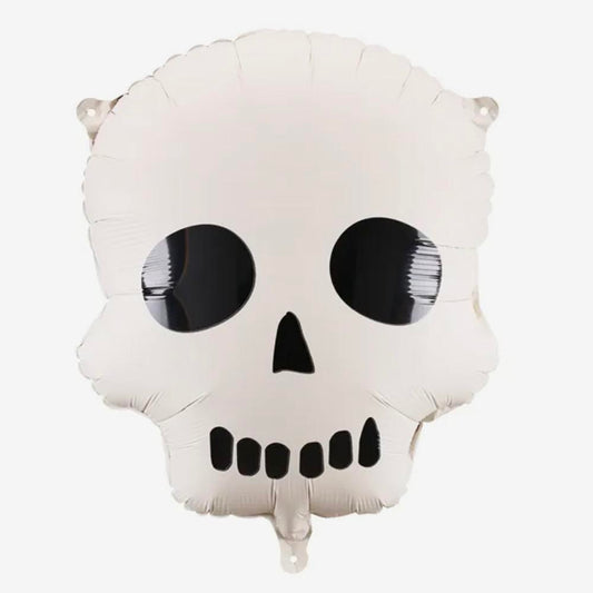 ballon aluminium tĂȘte de mort noir et blanc pour une dĂ©co halloween ou pirate