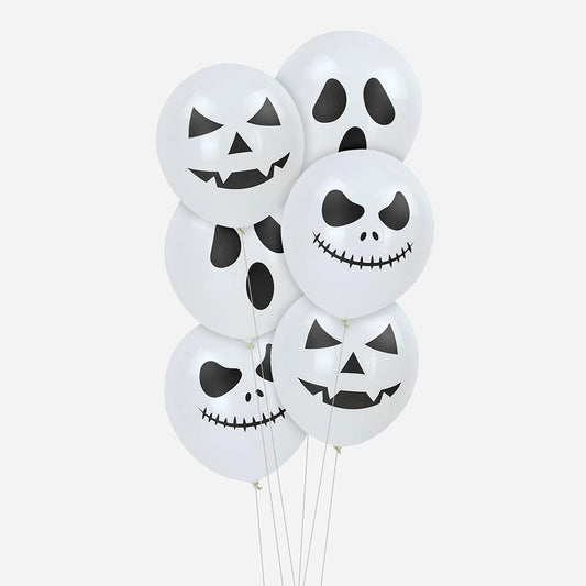 6 ballons de baudruche fantômes visage pour deco Halloween