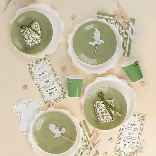 Assiettes compostables style faïence pour mariage ou baptême