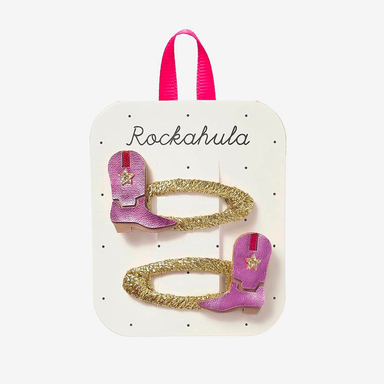 2 barrettes santiags roses à offrir à noel, dans un calendrier de l'avent ou un anniversaire