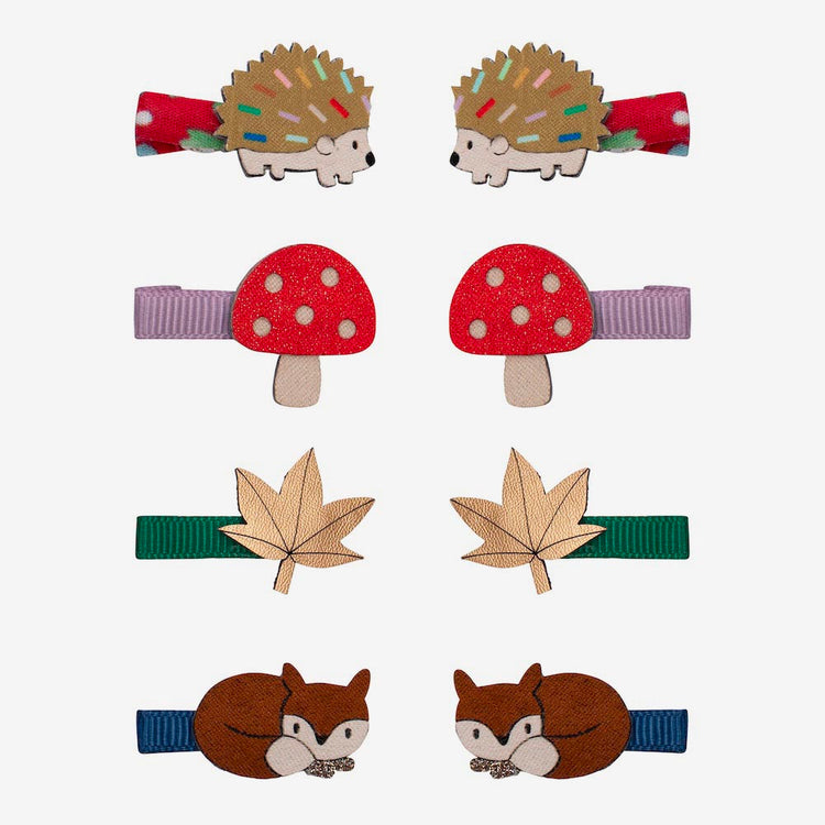8 barrettes automne cadeaux Ă glisser dans une pochette surprise thĂšme animaux des bois