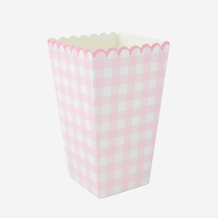 8 boîtes à pop corn vichy roses pastel pour une table d'anniversaire ou une soiree pyjama party