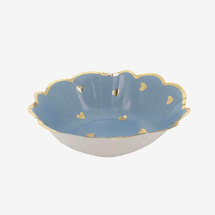 Bols en carton bleu cĆur dorĂ©, parfaits pour un anniversaire