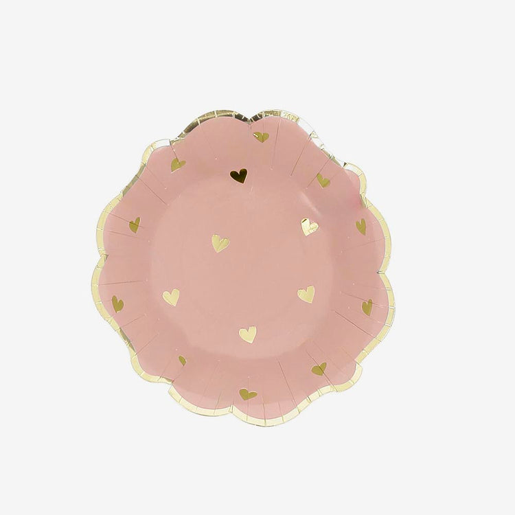 Bols roses cĆurs dorĂ©s, vaisselle Ă©lĂ©gante pour une baby shower