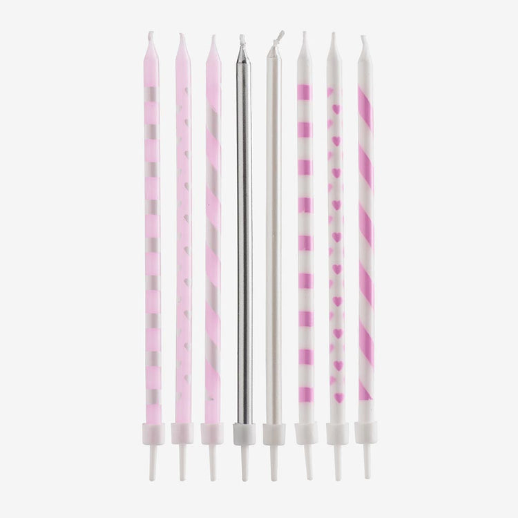 16 bougies anniversaire rose et argent : decor gateau fille