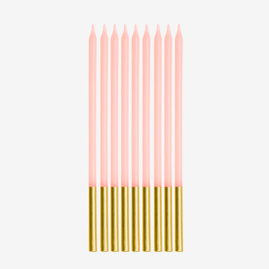 Bougies roses et dorées, parfaites pour fête pastel enfant