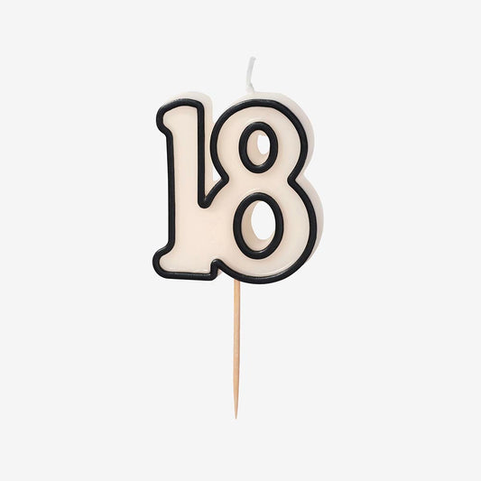Bougie 18 ans noire et blanche, déco gâteau sobre et chic