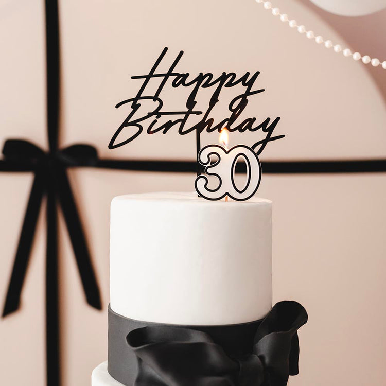 Bougie chiffre 30 noir et blanc pour gĂąteau d'anniversaire adulte