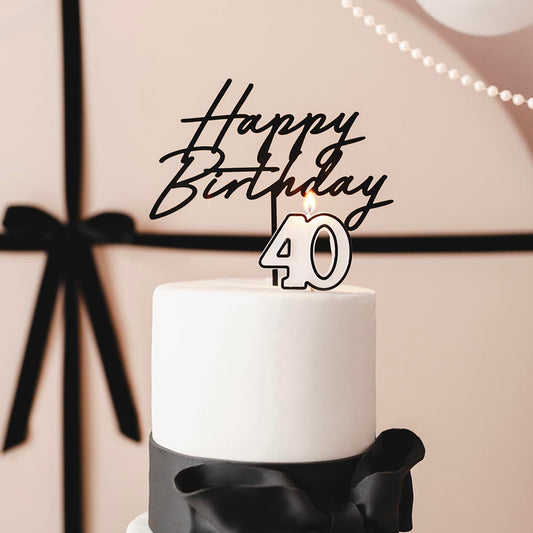 Bougie chiffre 40 blanche et noire, pour fête classe