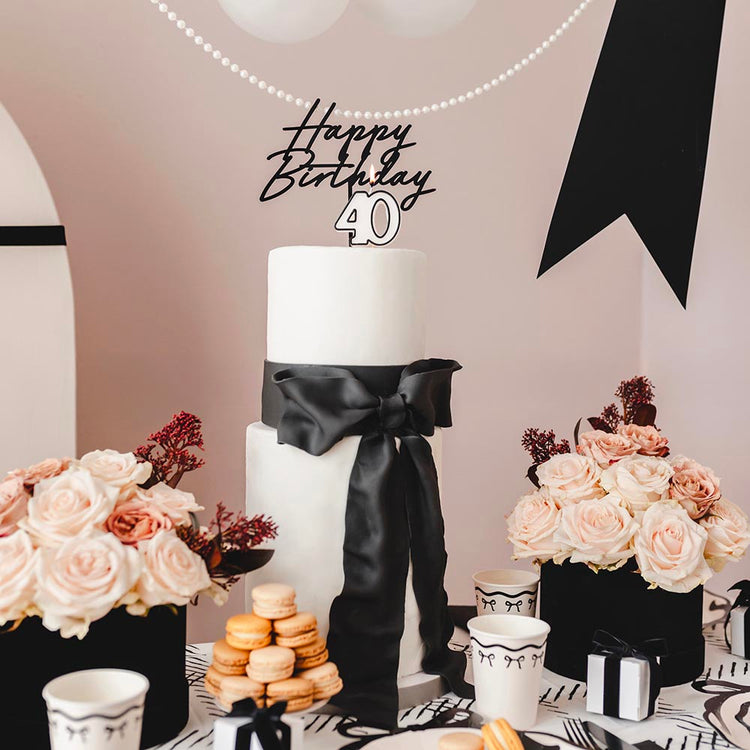 Bougie anniversaire 40 ans, déco de gùteau d'anniversaire sobre