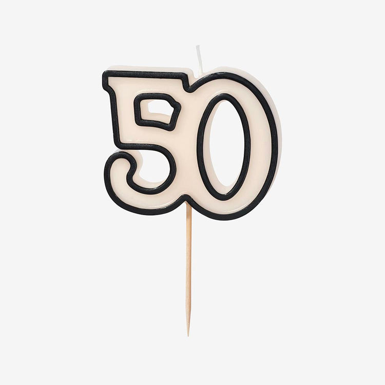 Bougie anniversaire 50 ans chic et épurée thÚme noir et blanc