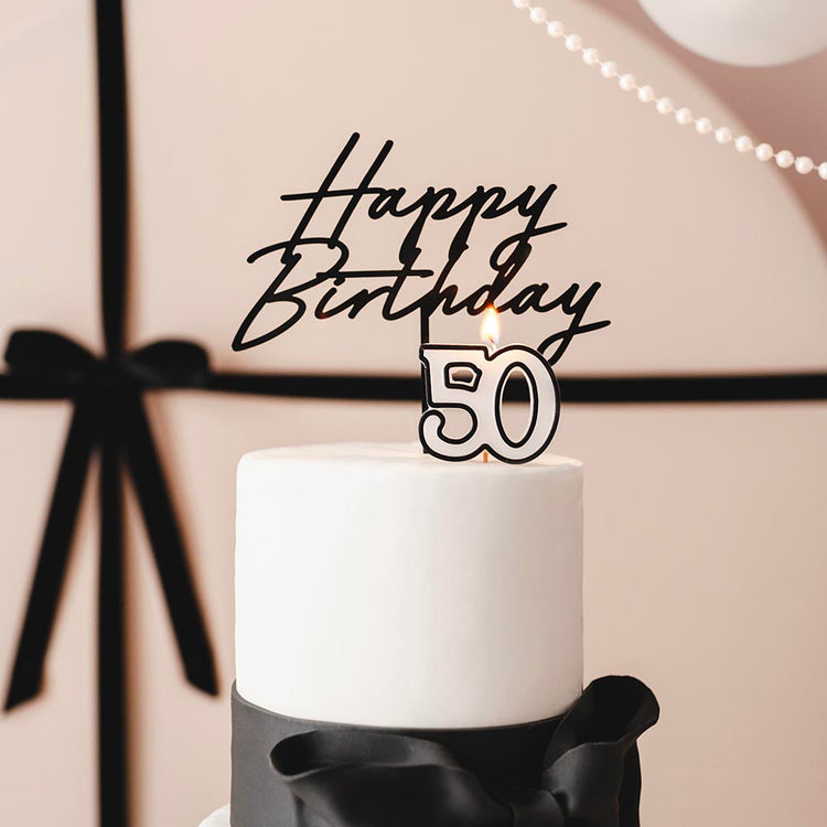 Bougie 50 ans noir et blanc, parfait pour gĂąteau d'adulte