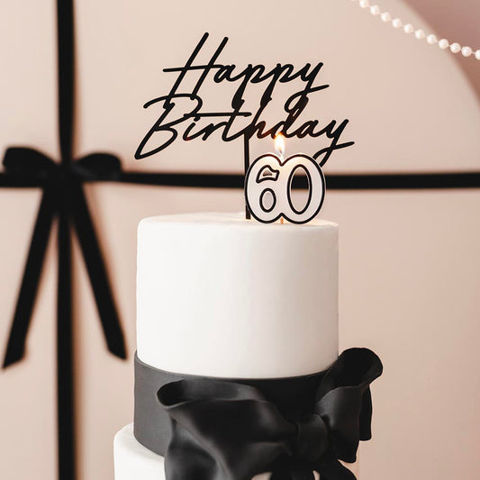 Bougie 60 ans anniversaire, style sobre et moderne noir et blanc