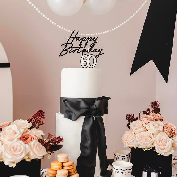 Bougie chiffre 60 noire et blanche, pour décoration de gùteau