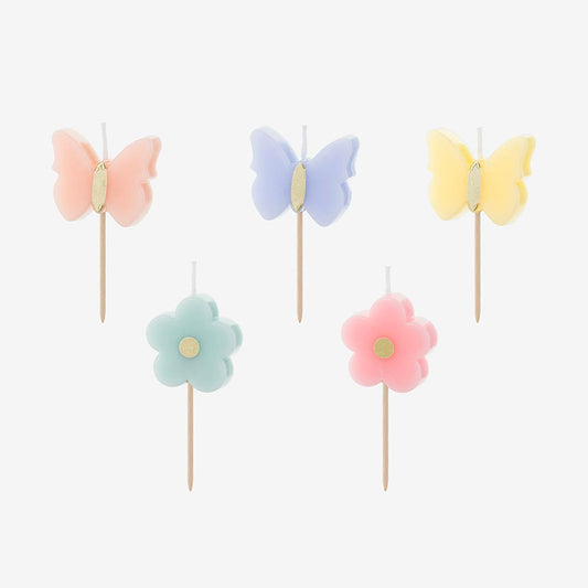 5 bougies anniversaire fleurs et papillons : deco gateau fille