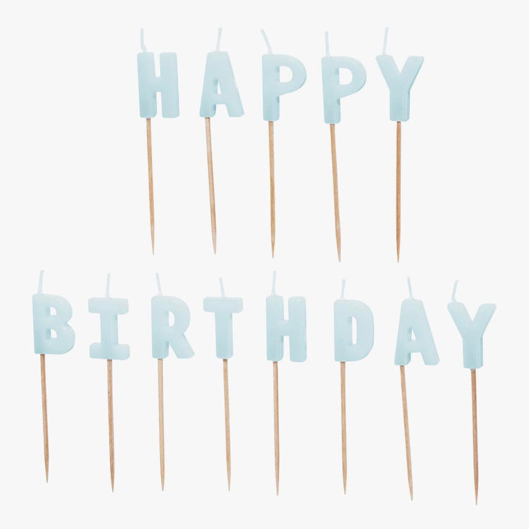 Bougies Happy Birthday bleu clair, déco gùteau d'anniversaire garçon