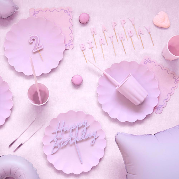 Bougies mauves Happy Birthday, déco chic d'anniversaire princesse