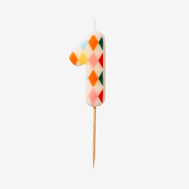 Bougie losanges multicolores, déco gùteau pour anniversaire circus