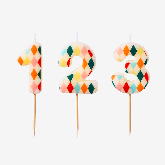 Bougie losanges multicolores, déco gâteau amusante