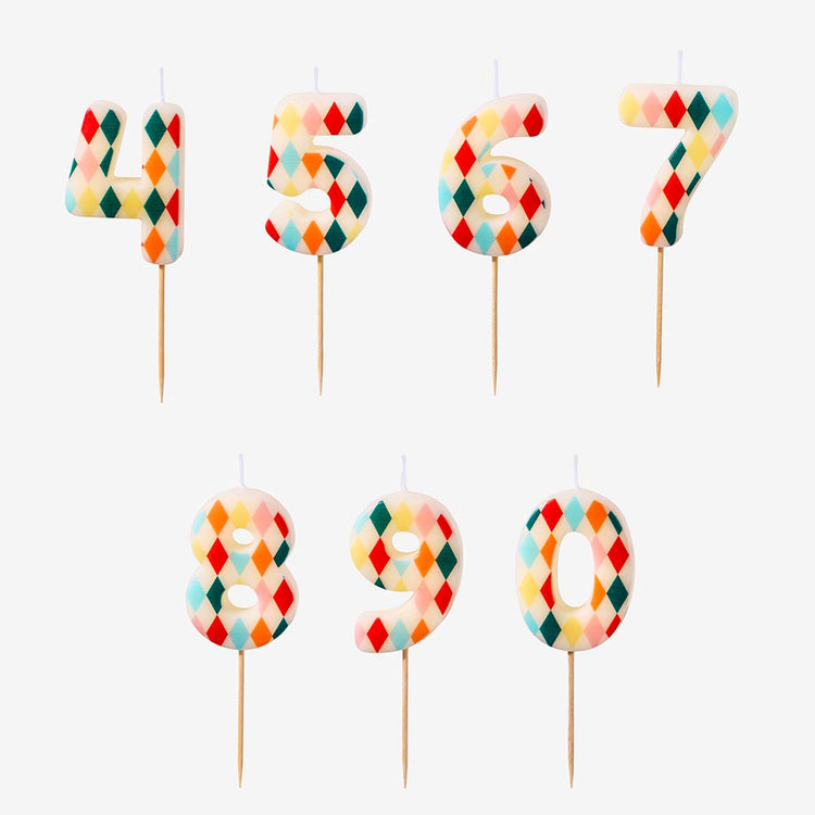 Bougie losanges multicolores, déco gùteau pour anniversaire enfant
