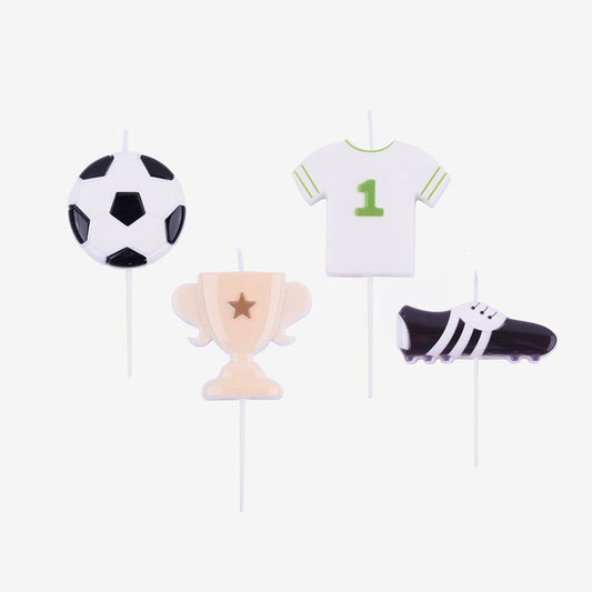 Set de 4 bougies d'anniversaire foot pour gateau d'anniversaire