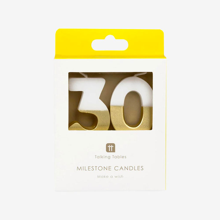 Bougies dorées anniversaire 30 ans, déco sobre et brillante gùteau