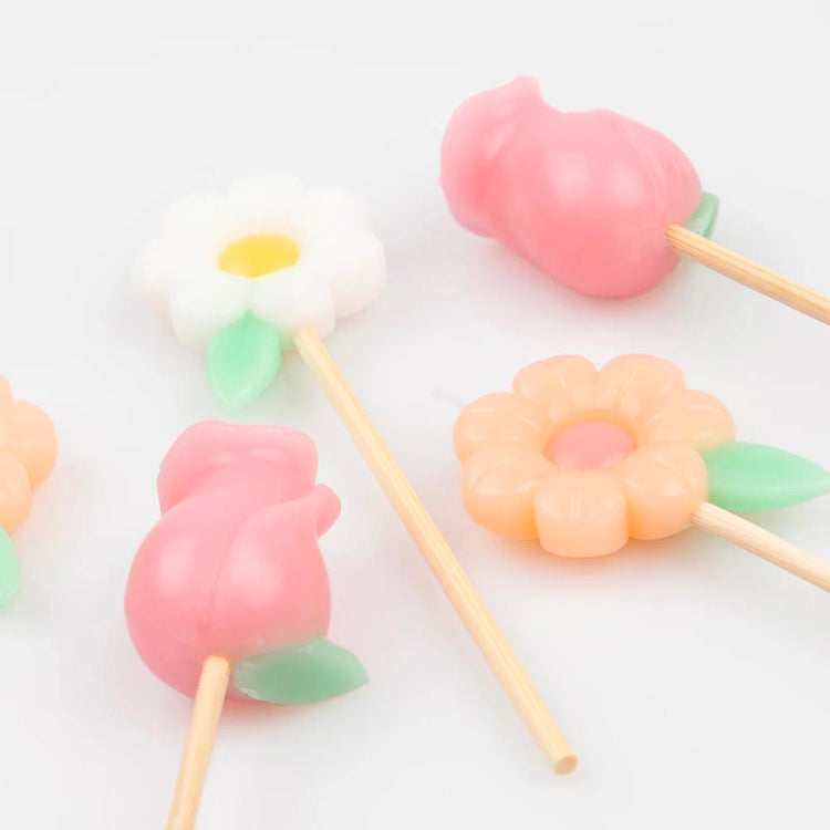 Bougies fleurs colorées, déco florale pour gùteau d'anniversaire