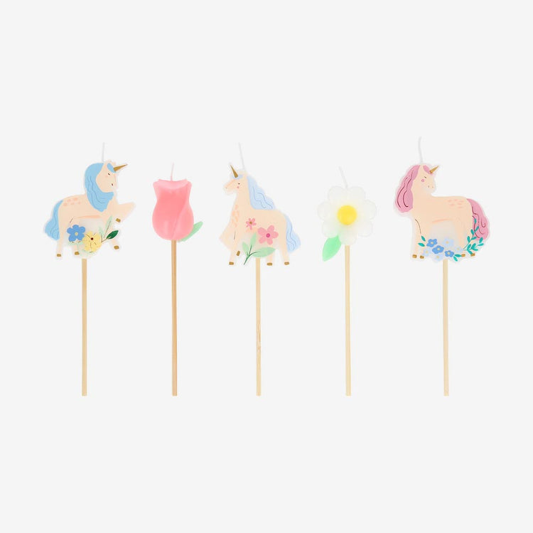 Bougies licornes et fleurs, pour un anniversaire féérique